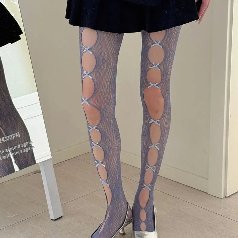 Lace Bow Tights for Women – Decorative Hollow Out Design