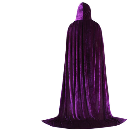 Adult Kids Halloween Pleuche Velvet Cloak Cape Hooded Medieval Costume Witch Wicca Vampire Halloween Cosplay Costume Cape