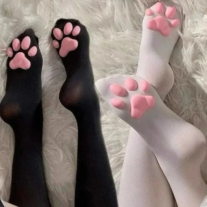 Cat Paw Socks – 3D Knee High Cotton Novelty Socks for Women & Girls