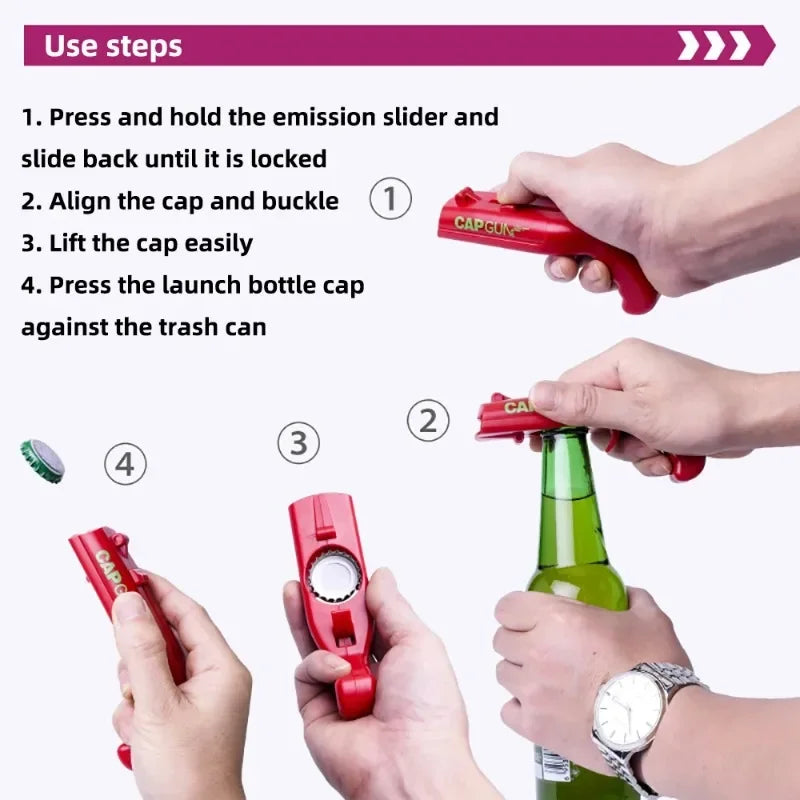 Portable Bottle Opener with Cap Launcher for Parties & Bar