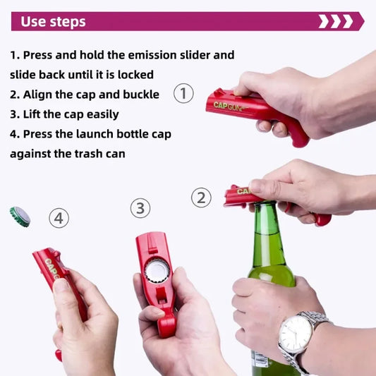 Portable Bottle Opener with Cap Launcher for Parties & Bar