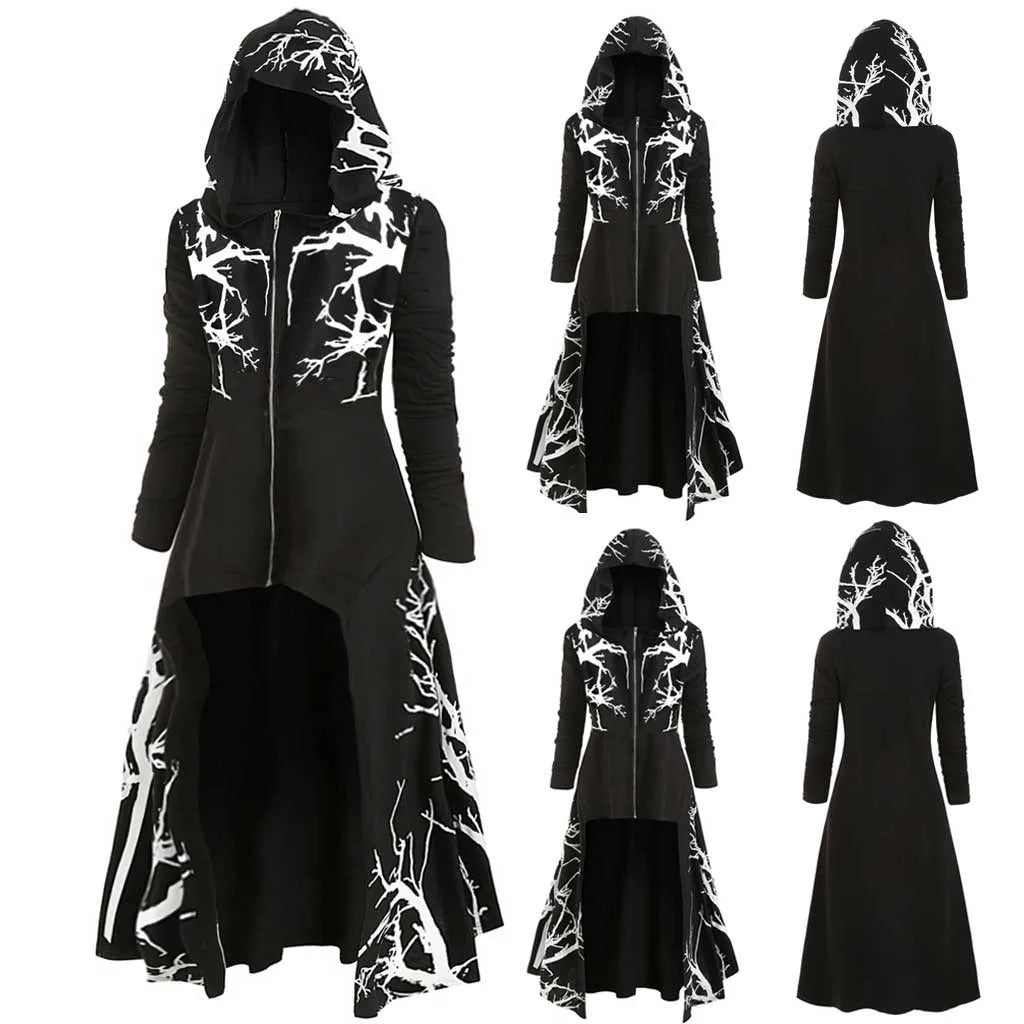 Unisex Adult Men Women Medieval Hooded Cape Fashion 3D Print Hem Irregular Long Cloak Coat  Halloween Costume Ponchos Cape Top