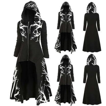 Unisex Adult Men Women Medieval Hooded Cape Fashion 3D Print Hem Irregular Long Cloak Coat  Halloween Costume Ponchos Cape Top
