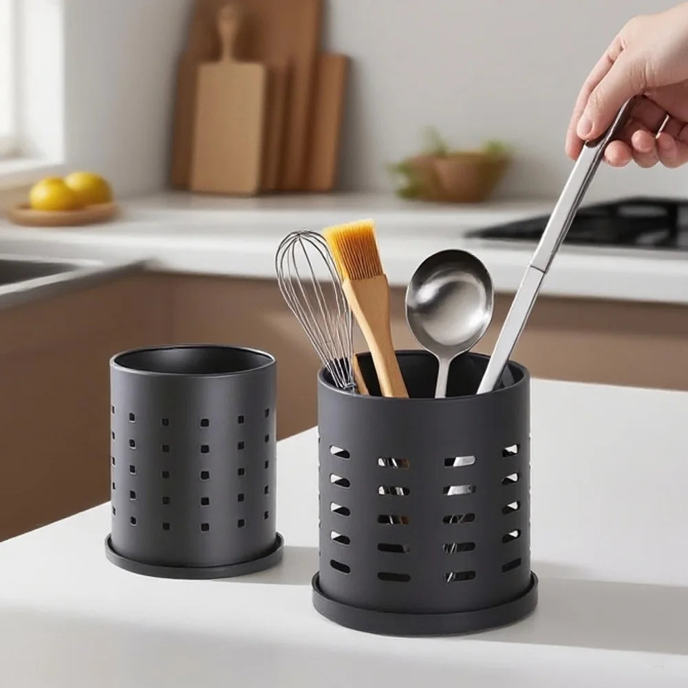 Cutlery Holder Black Stainless Steel Kitchen Organizer