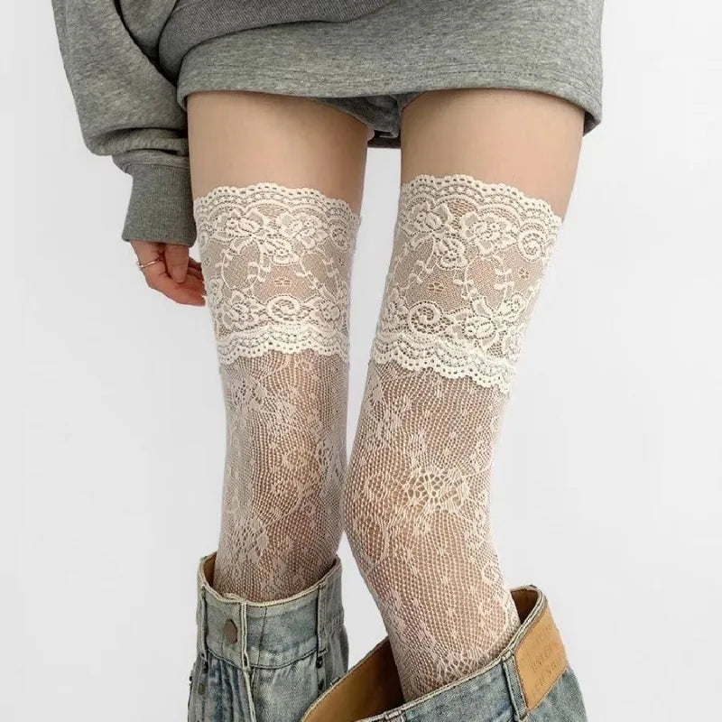 Thigh High Stockings – Red Edge Lace Fashion Hosiery