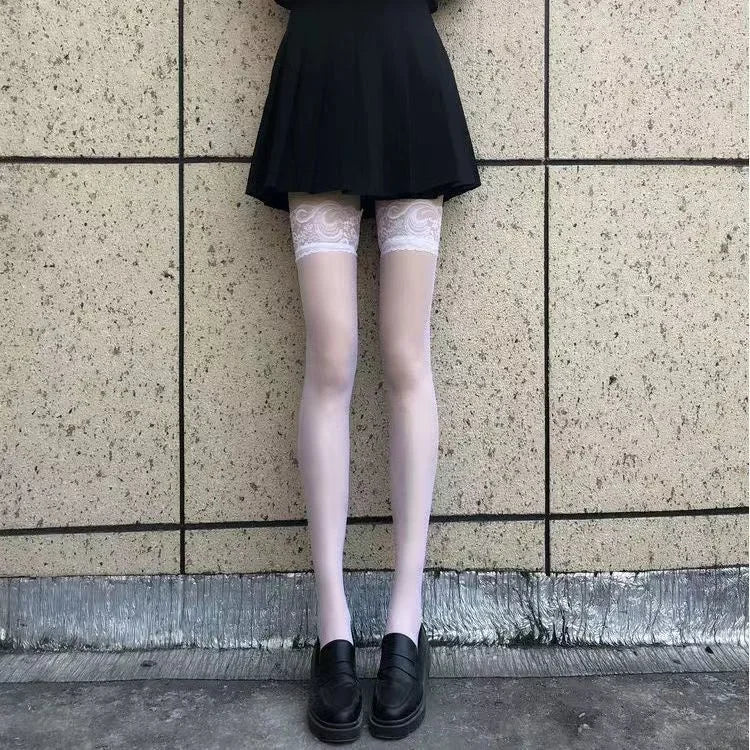 Thigh High Stockings – Red Edge Lace Fashion Hosiery