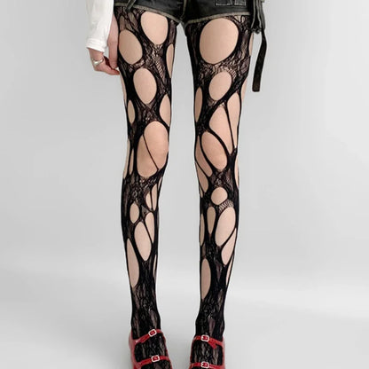Floral Fishnet Tights for Women – Ripped Pattern Pantyhose