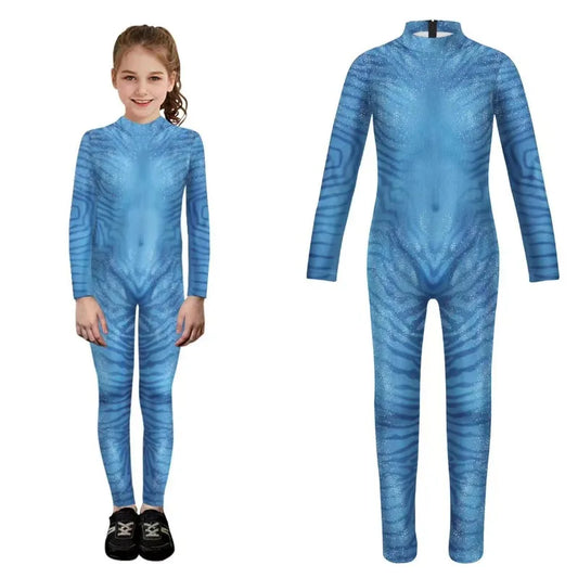 Girl Avatar Zentai Cosplay Costumes Kids Swimsuit Dress Fantasia Superhero Jumpsuits Tight Disguise Carnival Clothes