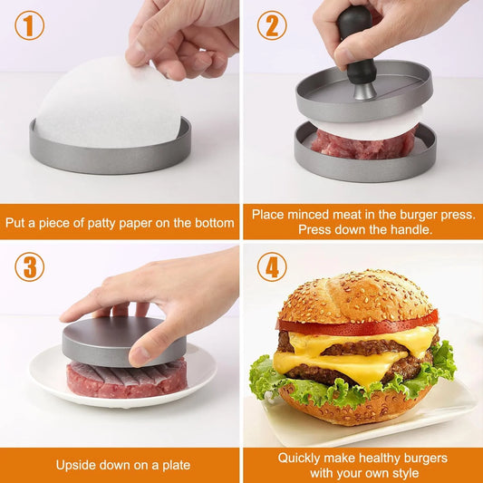 Burger Press Hamburger Patty Maker Aluminum Meat Tool for Kitchen