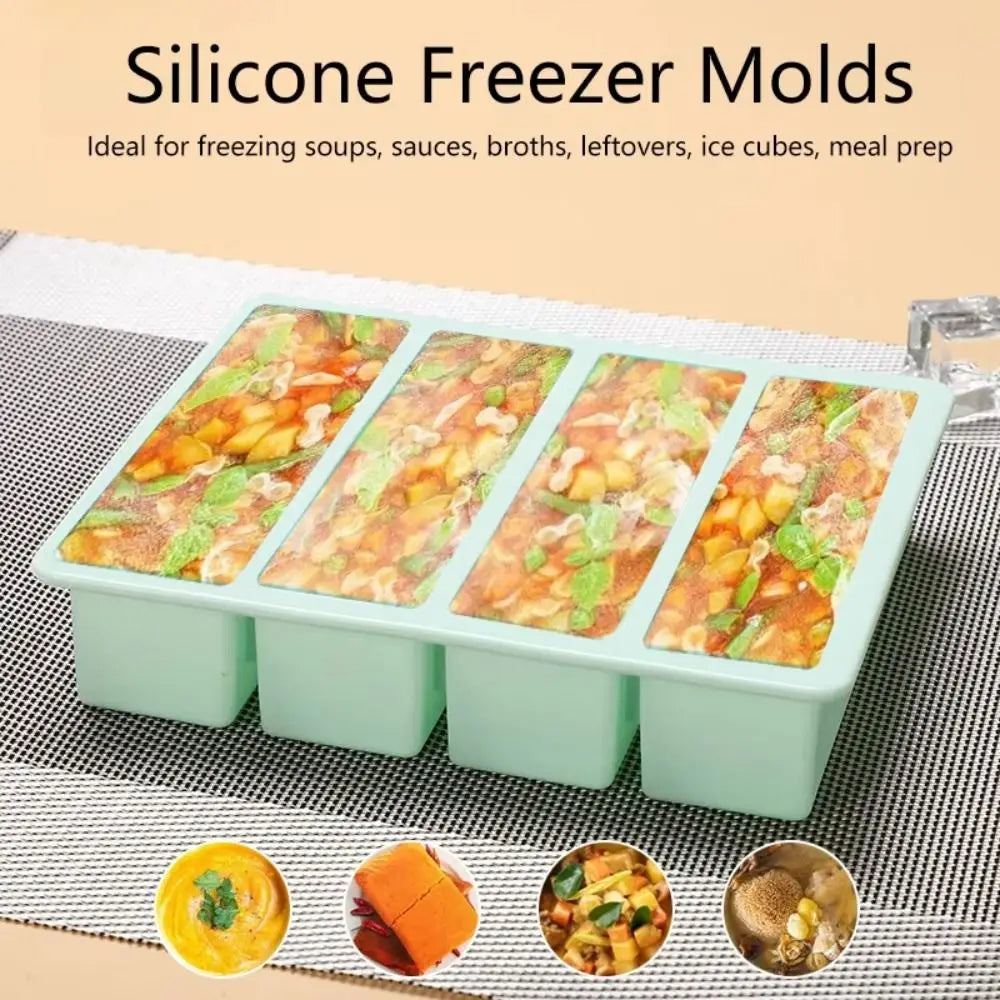 Silicone Freezer Tray 4 Grid Food Storage Mold with Lid