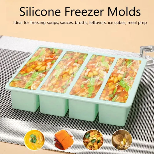 Silicone Freezer Tray 4 Grid Food Storage Mold with Lid