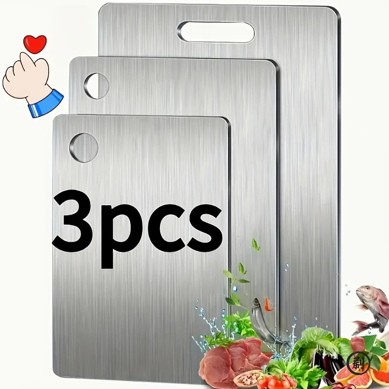 Stainless Steel Cutting Boards – 3-Piece Set with Juice Groove