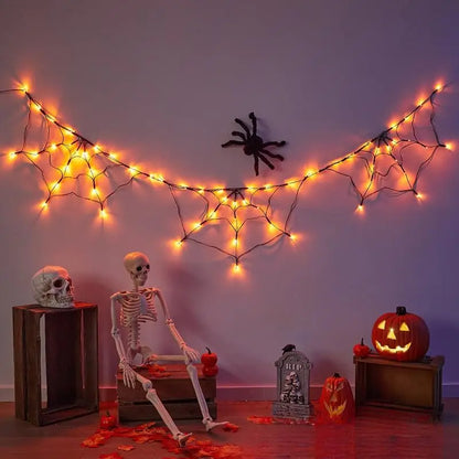 Halloween LED String Light Spider Web Ghost Festival Atmosphere Light for Haunted House Party Decoration Colorful Lighting