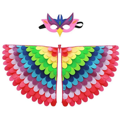 Cute Felt Cloth Halloween Cloak with Mask Bird Wings Owl Halloween Children Costume Robe Cosplay Cape Mask Set Costume Ball
