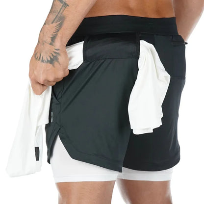 Men's Running Shorts 2-in-1 Quick Dry Gym Workout Sports Shorts