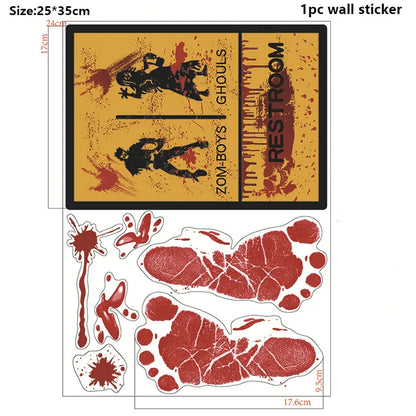 Halloween Wall Doors Windows Stickers Blood Handprint Footprint Skull Pattern Halloween Party Scene Decor Supplies Horror Props