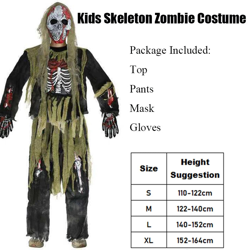IOOTIANY 2025 New Horror Boy Burning Horror Death Halloween Costume Children Skeleton Zombie Cosplay Stage Performance Costume