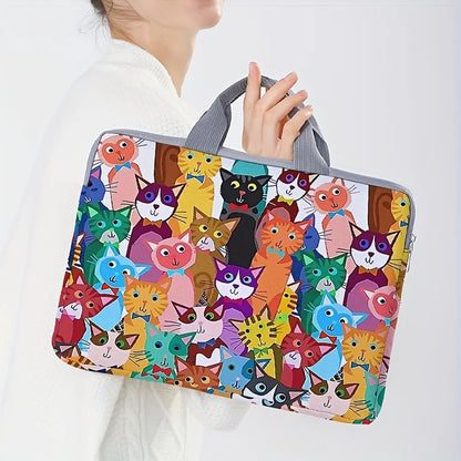 Cat Pattern Laptop Bag – Colorful Polyester Briefcase for 14-Inch
