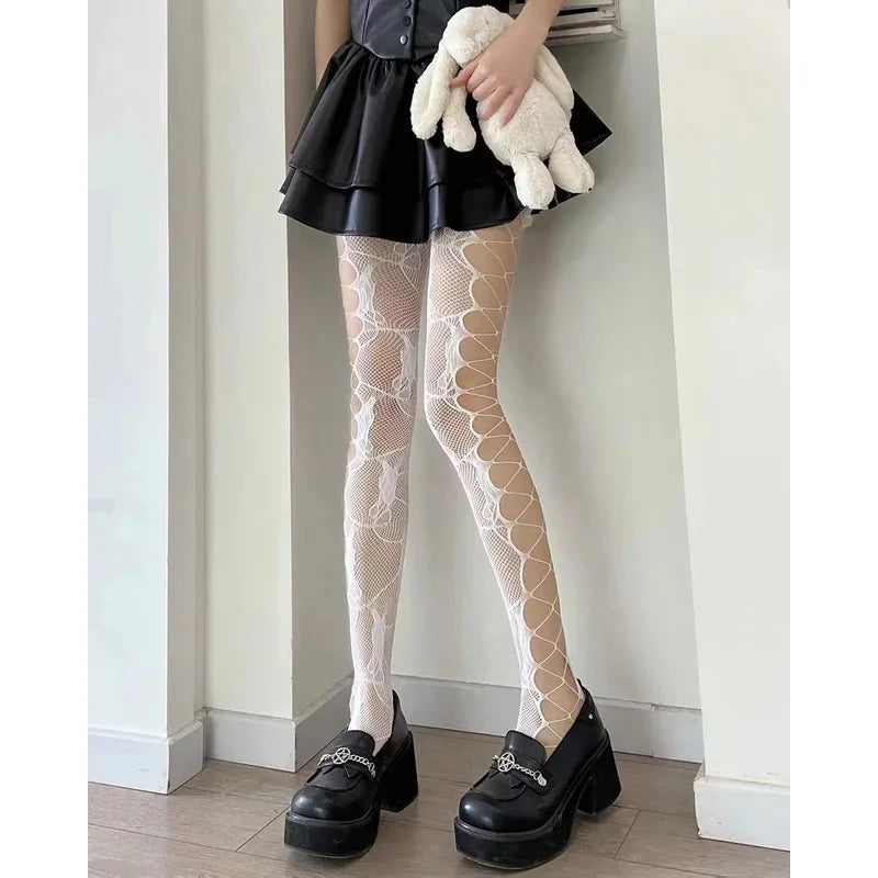 Women's Fishnet Stockings – Floral Pattern High Waist Tights