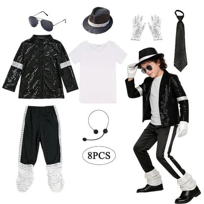 Boys Michael Pop Star Jackson Halloween Cosplay Costume Carnival Stage Performance Clothes Hip Hop Dance Outfit