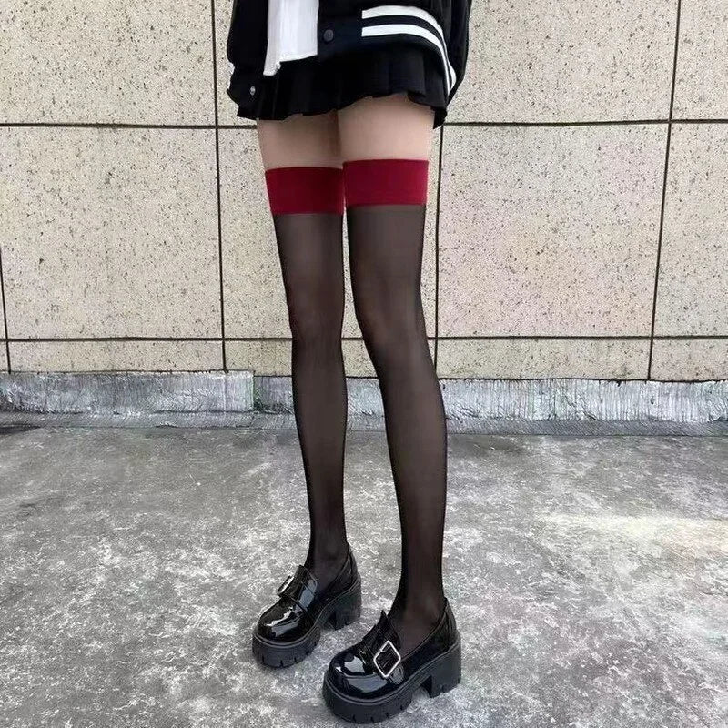 Thigh High Stockings – Red Edge Lace Fashion Hosiery
