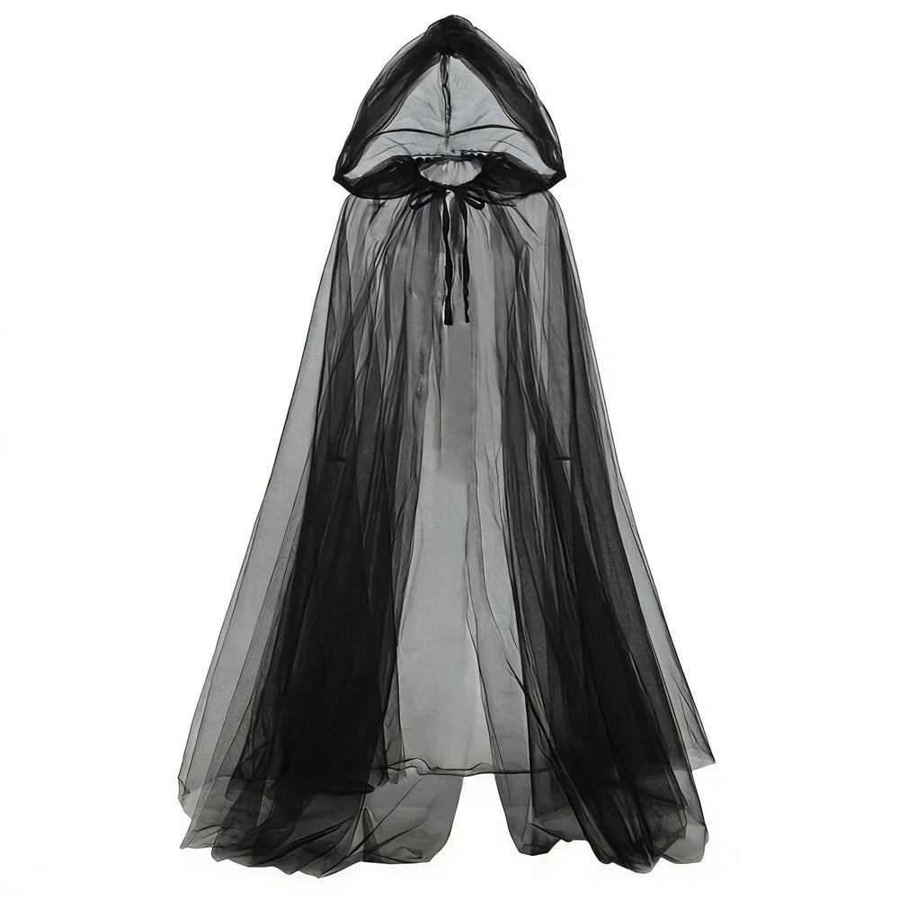 Black Bridal Shawl Witch Cosplay Cloak Halloween Cape Game Party Costume Props Holiday Dress Up Vampire Costume