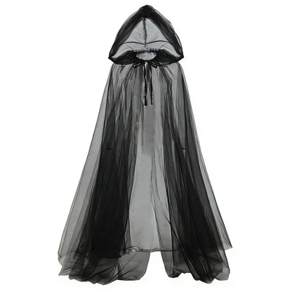 Black Bridal Shawl Witch Cosplay Cloak Halloween Cape Game Party Costume Props Holiday Dress Up Vampire Costume