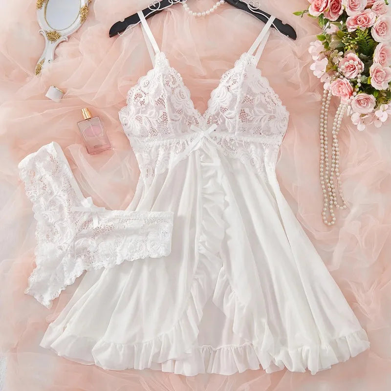 Women’s Lace Sleepwear Set – Soft V-Neck Nightwear