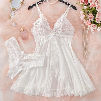 Women’s Lace Sleepwear Set – Soft V-Neck Nightwear