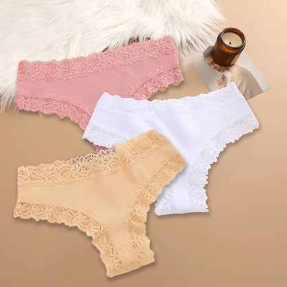 Cotton Panties for Women – Floral Lace Briefs 3-Pack