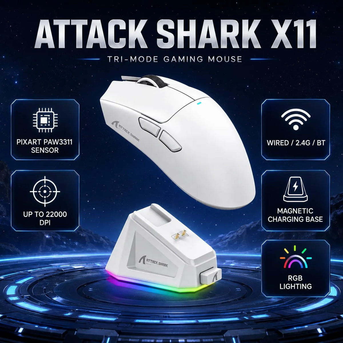 Wireless Gaming Mouse 22000 DPI Charging Dock