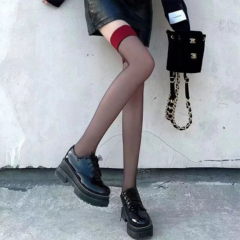 Thigh High Stockings – Red Edge Lace Fashion Hosiery