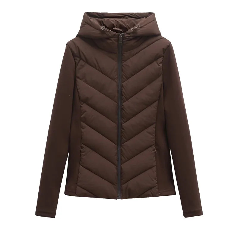 ETJ 2025 new  women's elegant fashion patchwork long sleeve standing collar hooded cotton jacket sport coat 8073227