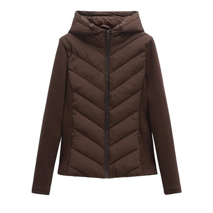 ETJ 2025 new  women's elegant fashion patchwork long sleeve standing collar hooded cotton jacket sport coat 8073227