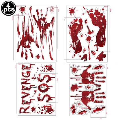 Halloween Wall Doors Windows Stickers Blood Handprint Footprint Skull Pattern Halloween Party Scene Decor Supplies Horror Props