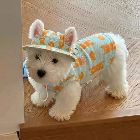 2Pcs Dog Cooling Clothes Set – Breathable Summer Vest & Sun Hat