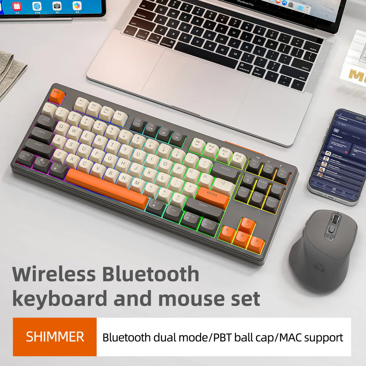 Wireless Gaming Keyboard 87 Key Bluetooth RGB Keyboard with Mouse