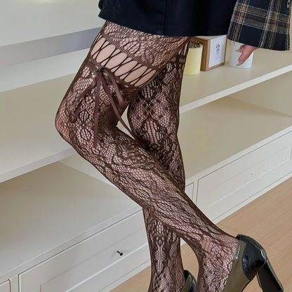 Lace Bow Tights for Women – Decorative Hollow Out Design