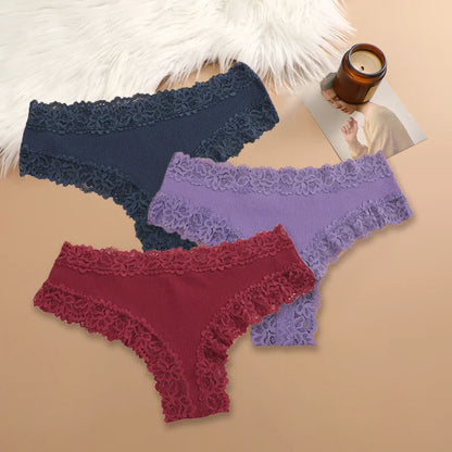 Cotton Panties for Women – Floral Lace Briefs 3-Pack