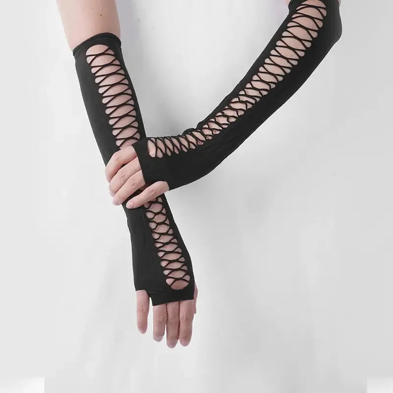 Fingerless Lace Gloves – Sheer Mesh Dot Pattern Style