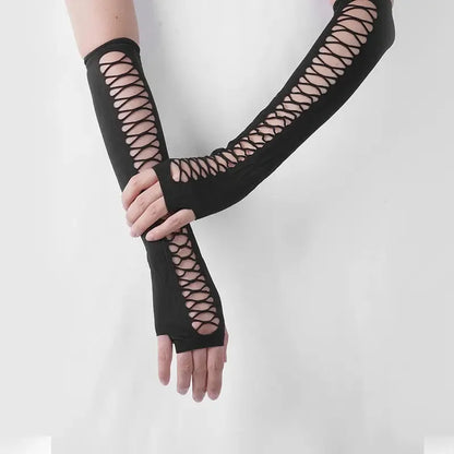 Fingerless Lace Gloves – Sheer Mesh Dot Pattern Style