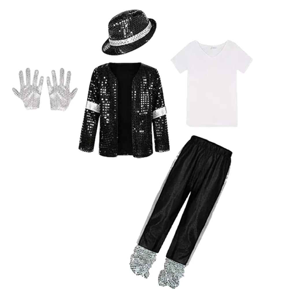 Boys Michael Pop Star Jackson Halloween Cosplay Costume Carnival Stage Performance Clothes Hip Hop Dance Outfit
