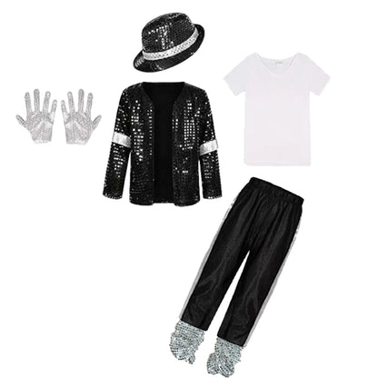 Boys Michael Pop Star Jackson Halloween Cosplay Costume Carnival Stage Performance Clothes Hip Hop Dance Outfit