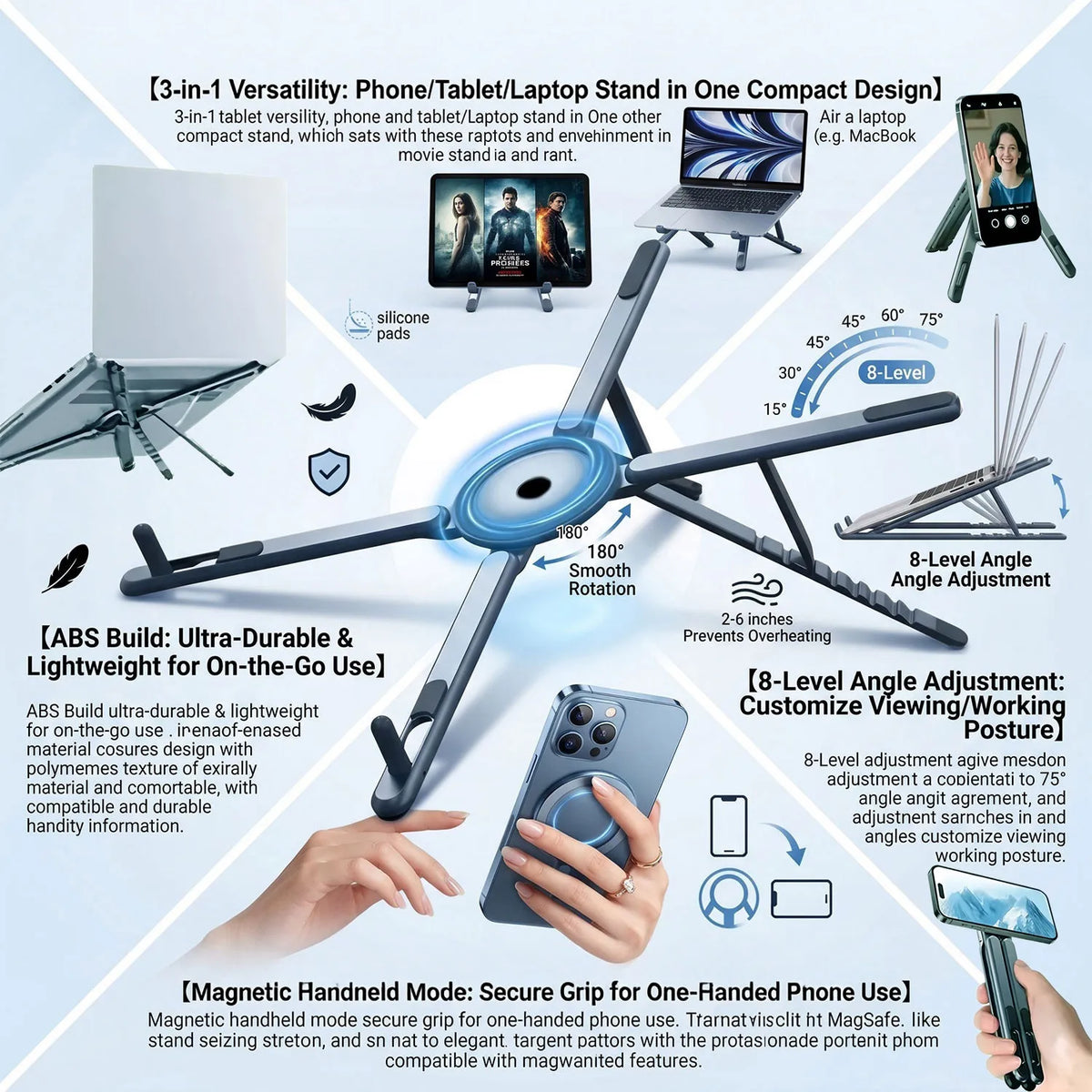 Foldable Magnetic Laptop Stand – Adjustable ABS Desktop Holder