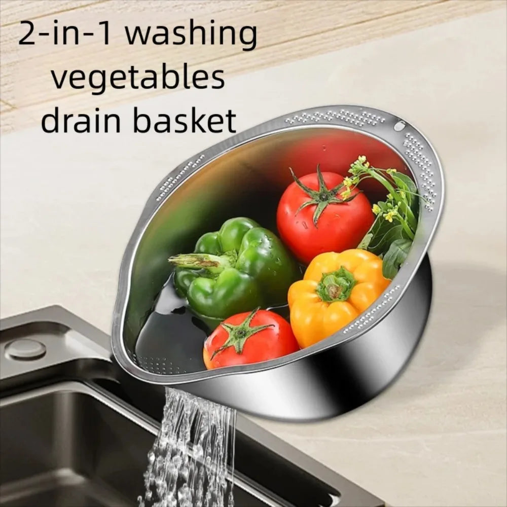 Rice Washer Bowl Stainless Steel Strainer with Side Drainers