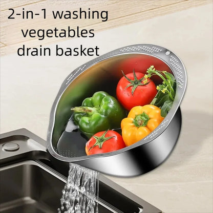 Rice Washer Bowl Stainless Steel Strainer with Side Drainers