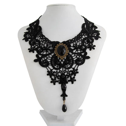 Gothic Lace Bead Necklace – Vintage Steampunk Pendant Style