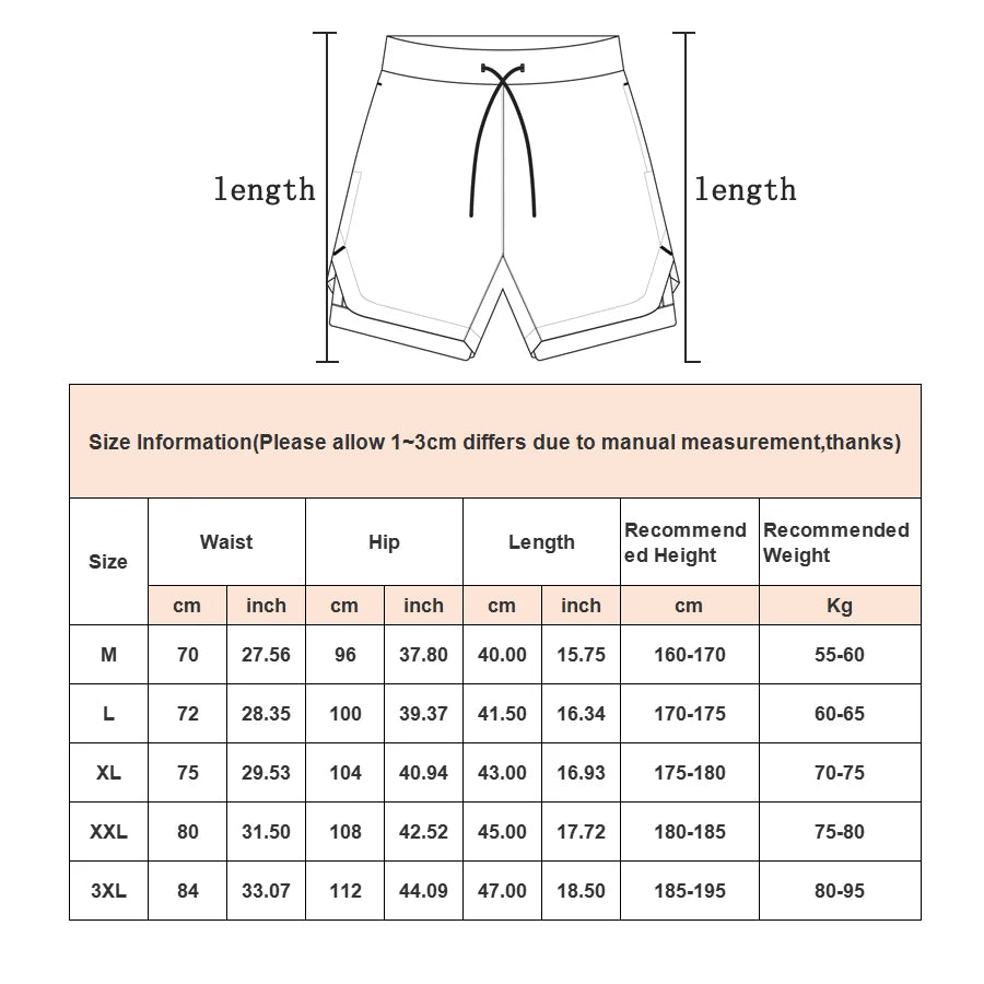 Men's Running Shorts 2-in-1 Quick Dry Gym Workout Sports Shorts