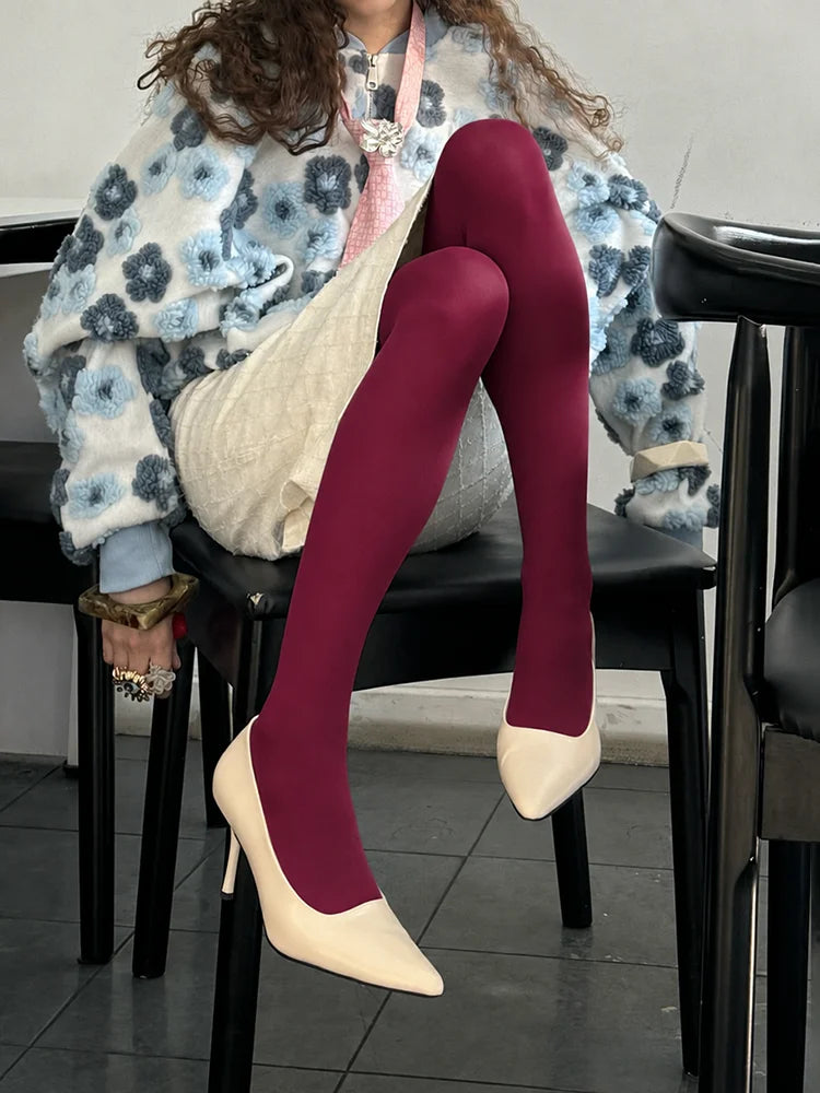 Red Tights – Burgundy Lace Style for Women