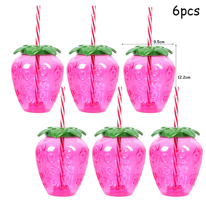6set Tropical Pineapple Coconut Drinking Cup Juice Cups Straw Summer Luau Flamingo Birthday Beach Pool Party Hawaiian Decoration
